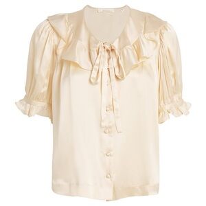 Doen Kelela Top in Sea Salt | Cream Silk Ruffle Blouse